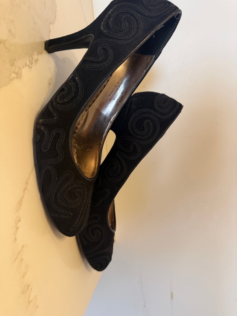 Laura Ashley Black Swirl Embroidered Heels - Picture 2 of 5